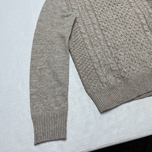 Buffalo David Britton Sweater Mens L Tan Cable Knit Mock Neck 1/4 Button Preppy - Picture 4 of 14